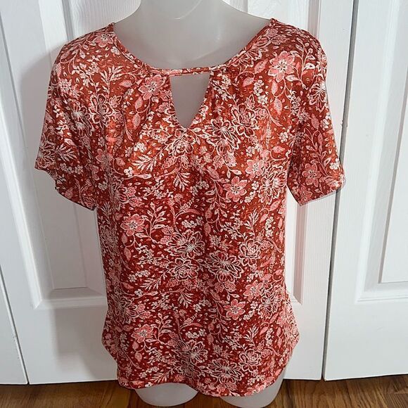 Wrapper Paisley Floral Orange Silky Keyhole Top Blouse Shirt Top medium m - Picture 1 of 7